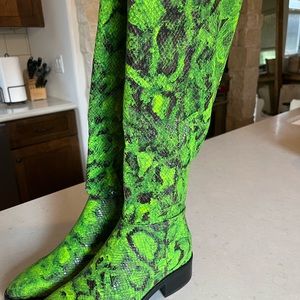Weird Barbie neon green tall boots